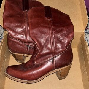 Dexter Women's Brown Red Leather Heeled Cowboy Western Pull On Boots